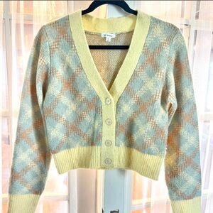 Blu Pepper Yellow, blue, + orange plaid crop cardigan sweater + buttons- Large